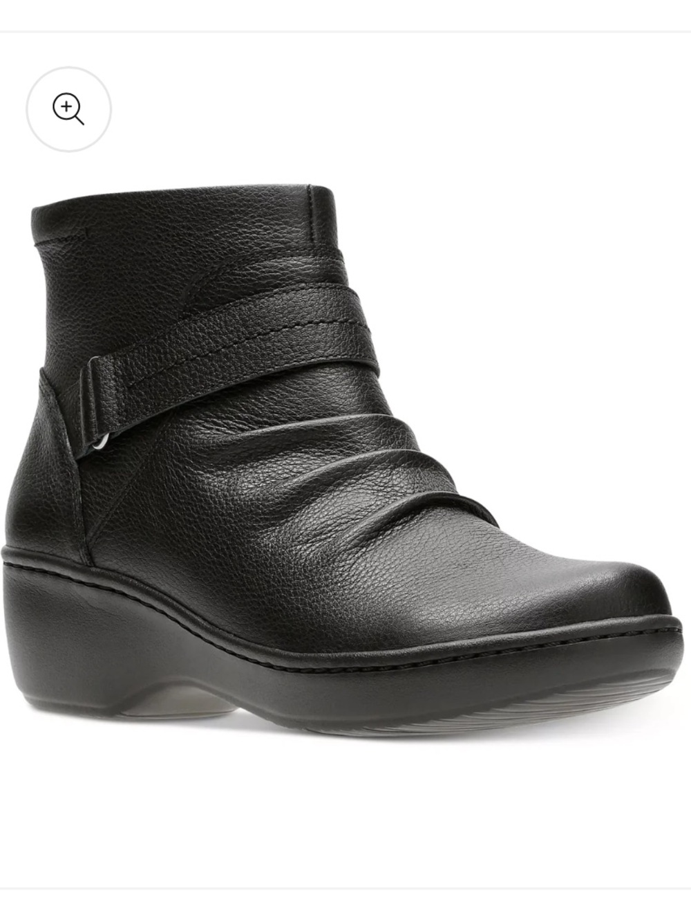 Clarks Black Delana Fairlee Leather Ankle Boots with Wrap Strap size 9